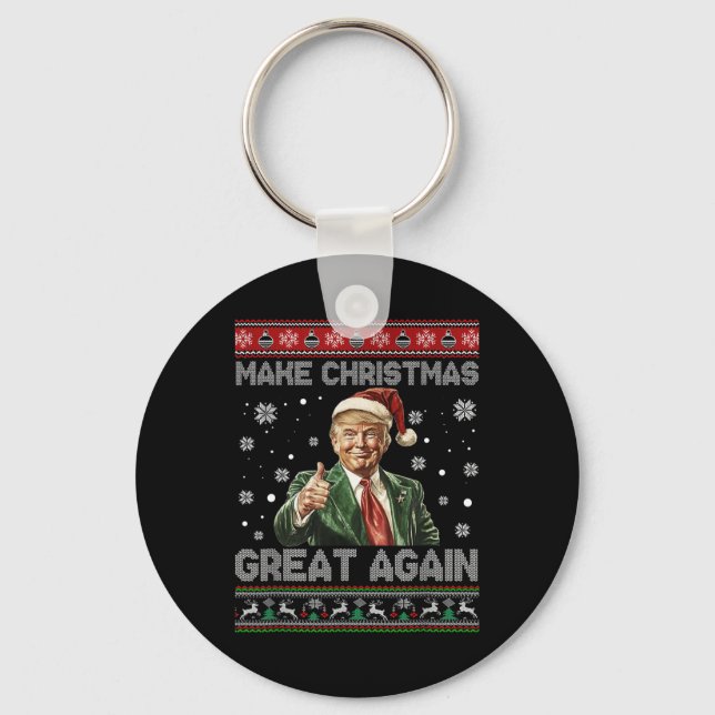 Gör julen Underbar igen Julafton Funny Trump Pajam Nyckelring (Framsida)