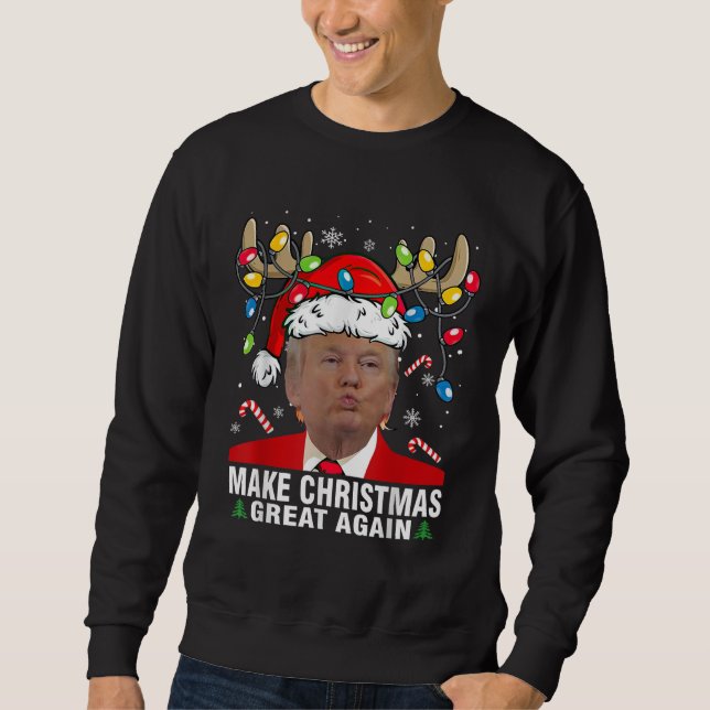 Gör julen Underbar igen, roligt Trump Julafton Snö Lång Ärmad Tröja (Framsida)