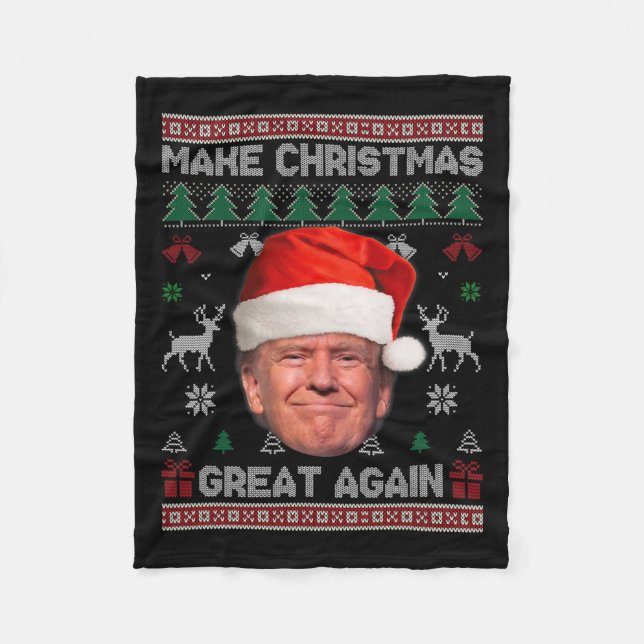 Gör julen Underbar igen, roligt Trump Ugly Sweate Fleecefilt (Framsidan)