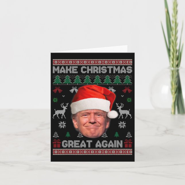 Gör julen Underbar igen, roligt Trump Ugly Sweate Kort (Framsida)