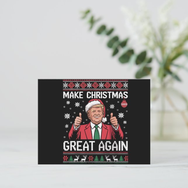 Gör julen Underbar igen Trump Pajamas Ugly Julafto Helg Vykort (Stående Fram)
