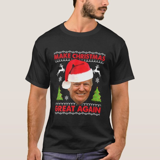 Gör julen Underbar igen Trump Ugly jul Pa T Shirt (Framsida)