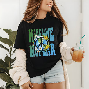 Gör Kärlek inte Krig Retro Hippie-Blommigt, Fredst T Shirt