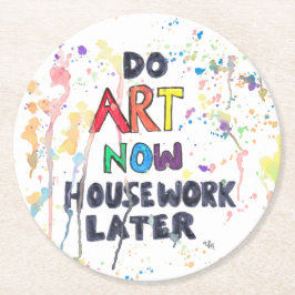 Gör konst nu, mer sistnämnd hushållsarbete underlägg papper rund