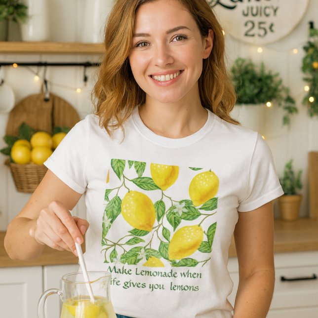 Gör lemonad / citronrecept T-shirt (Bright lemons & bold message: “Make lemonade when life gives you lemons” tee)