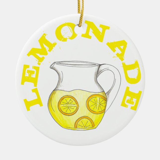 Gör Lemonade Gult Lemon Ade Pitcher Citrus Julgransprydnad Keramik (Framsidan)