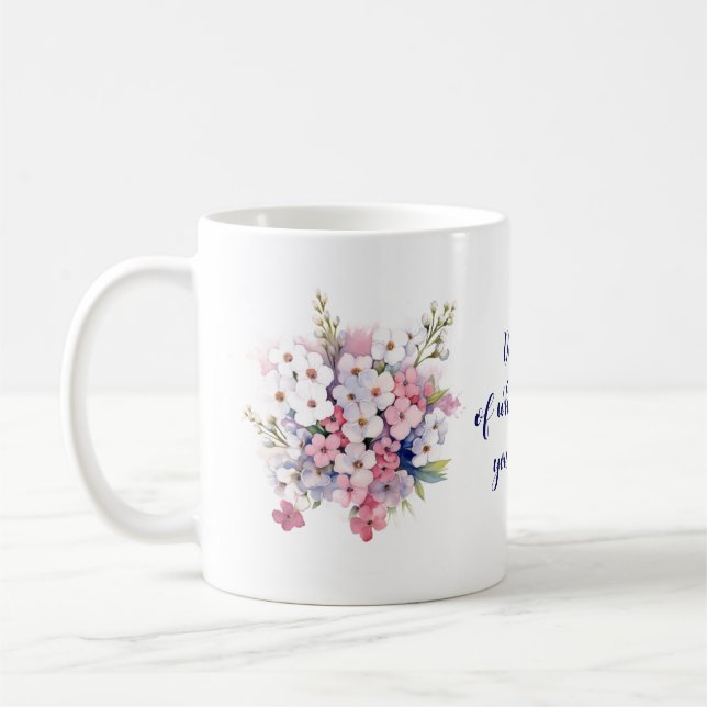"Gör mer.." - Lycka blommar kaffe Mugg. Kaffemugg (Vänster)