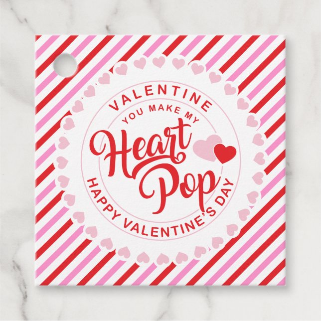 Gör min hjärtespop Valentine Rosa och Red Rand Gåvor Etiketter (Framsida)