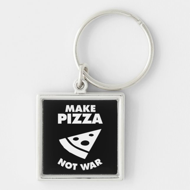 Gör Pizza till inte Krig Fyrkantig Silverfärgad Nyckelring (Framsidan)