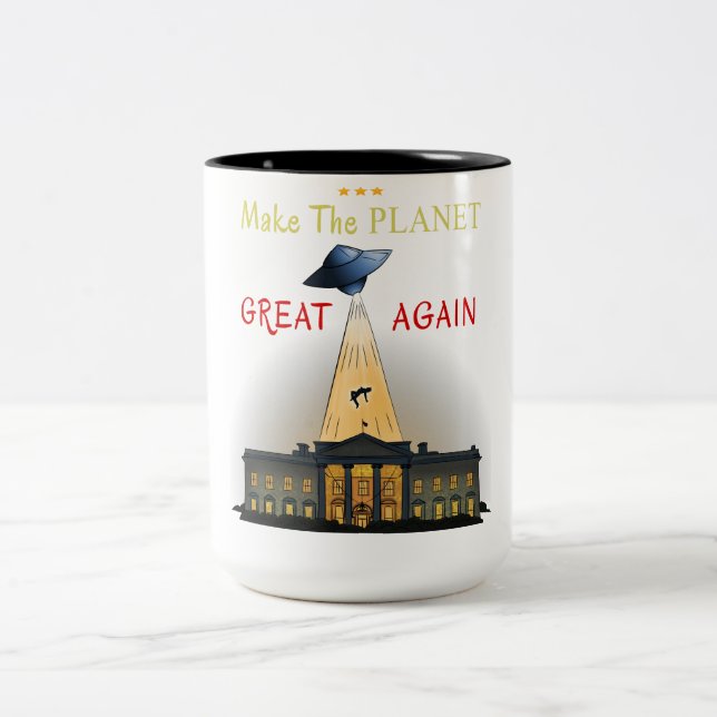 Gör planeten Underbar igen! UFO abduction Tee Två-Tonad Mugg (Center)