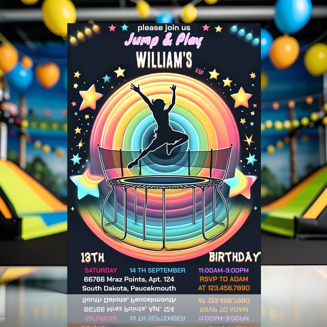 Gör pojkar till coola trampoline Park 13-årsdag Inbjudningar (Skapare uppladdad)