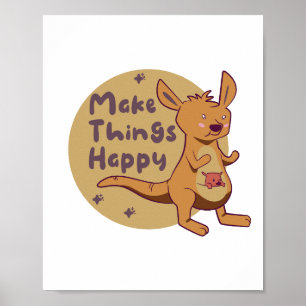 Gör sak lycklig Kawaii rolig, söt kangaroo brun Poster