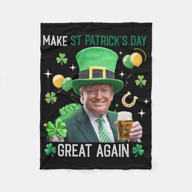 Gör St Patricks Day Stor Igen Irländsk Leprechaun  Fleecefilt (Framsidan)