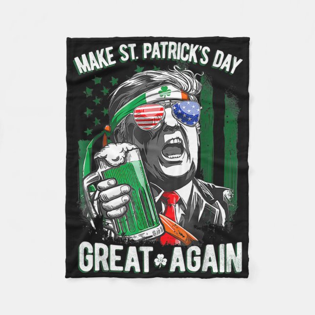 Gör St Patricks Day Stort Igen Irländsk Leprechaun Fleecefilt (Framsidan)