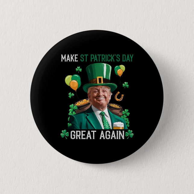 Gör St Patricks Day Stort Igen Irländsk Leprechaun Knapp (Framsida)
