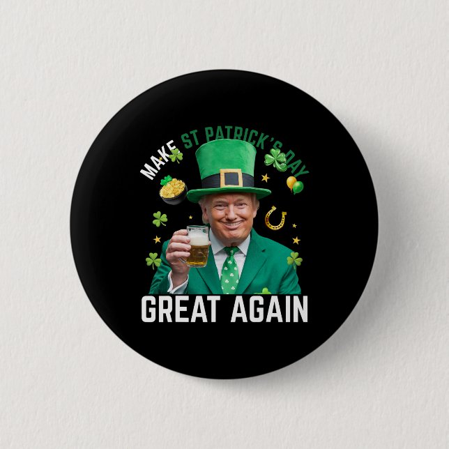 Gör St Patricks Day Stort Igen Irländsk Leprechaun Knapp (Framsida)