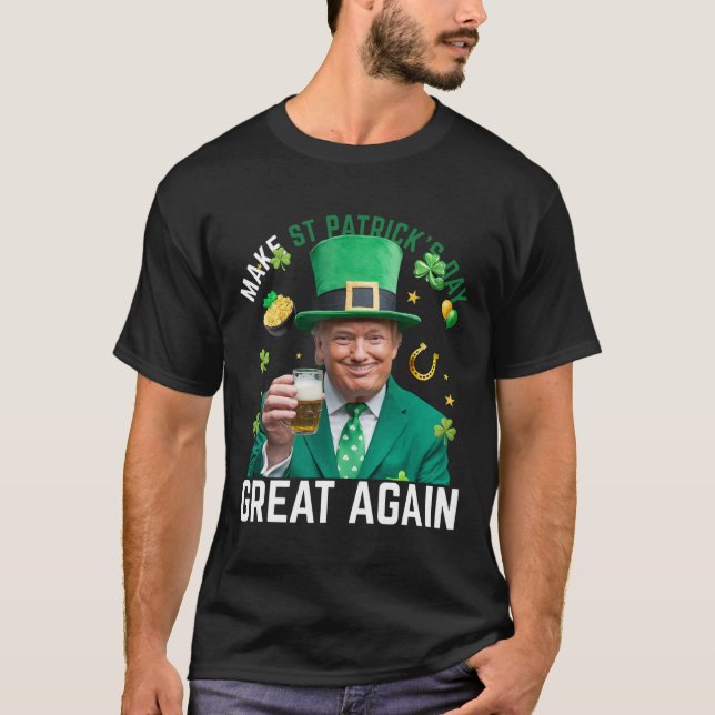 Gör St Patricks Day Stort Igen Irländsk Leprechaun T Shirt (Framsida)