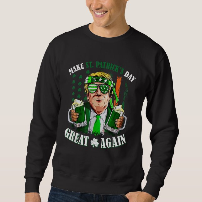 Gör St patrick's day Underbar igen Trump Shamrock Lång Ärmad Tröja (Framsida)