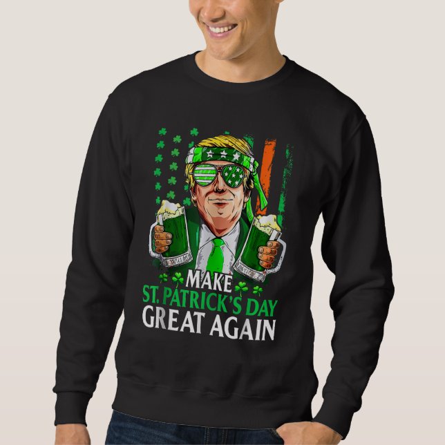 Gör St patrick's day Underbar igen Trump Shamrock Lång Ärmad Tröja (Framsida)