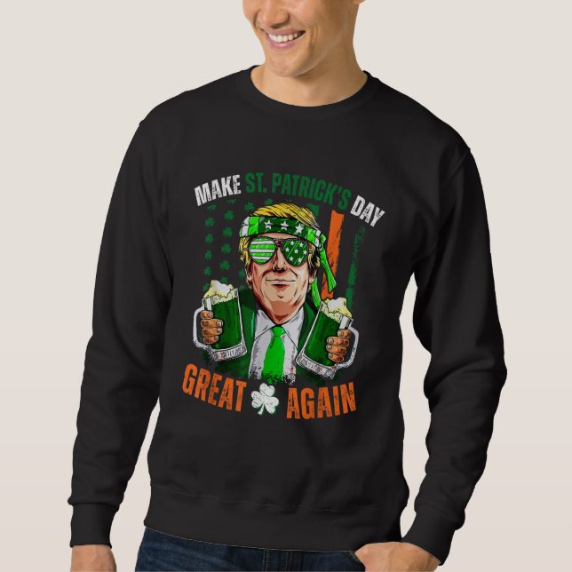 Gör St patrick's day Underbar igen Trump Shamrock Lång Ärmad Tröja (Framsida)