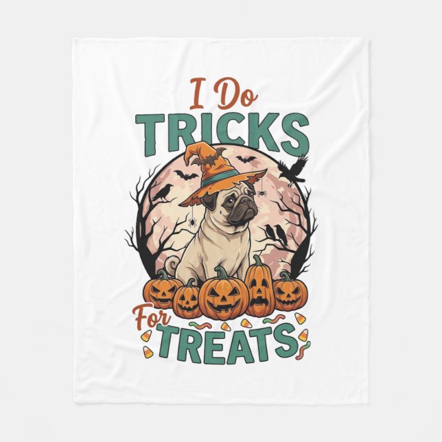 Gör trick-or-treat Halloween Pug Häxhatt Pumpa_ Fleecefilt (Framsidan)