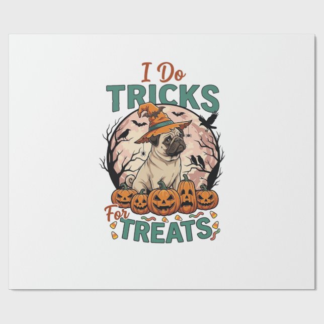Gör trick-or-treat Halloween Pug Häxhatt Pumpa_ Presentpapper (Platt)