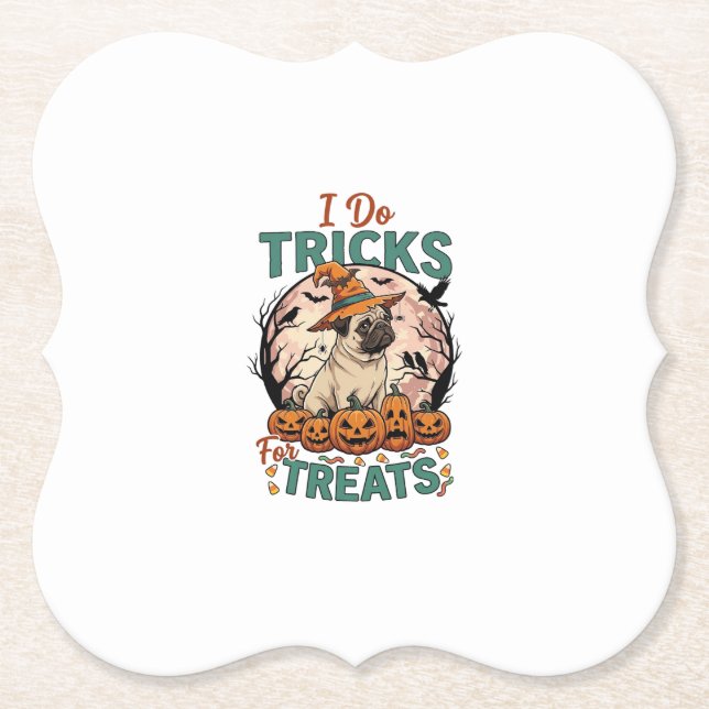 Gör trick-or-treat Halloween Pug Häxhatt Pumpa_ Underlägg Papper (Framsida)