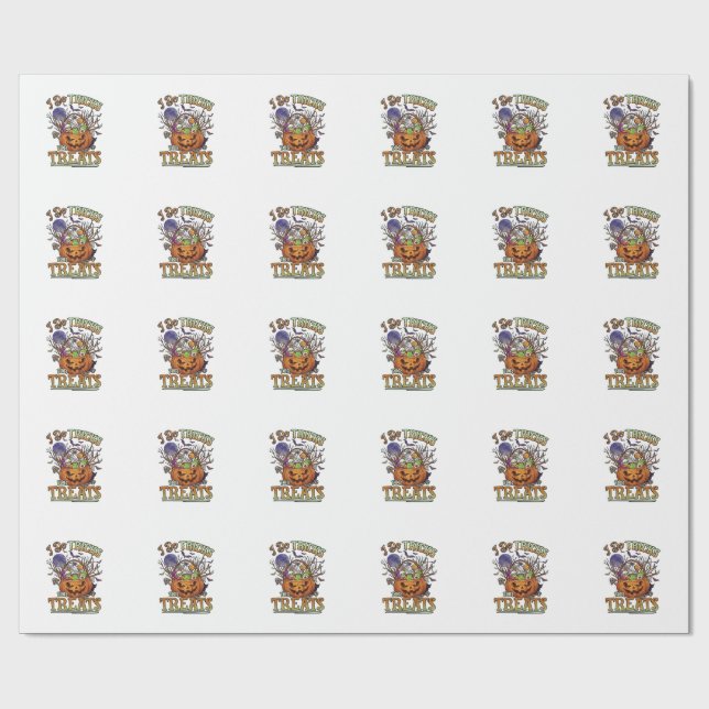 Gör Tricks Godis Halloween Pumpa Korg Godis Sk Presentpapper (Platt)