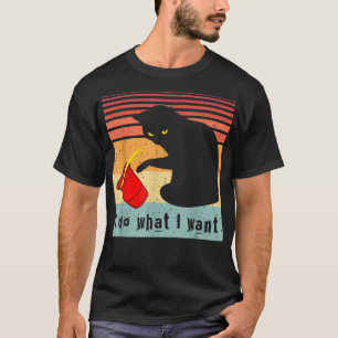 Gör vad jag vill ha Vintage Black Cat Red Kopp Fun T Shirt