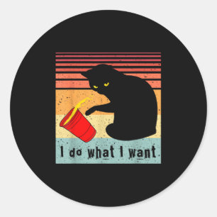 Gör Vad Jag Vill Vintage Svart Katt Röd Kopp Rolig Runt Klistermärke