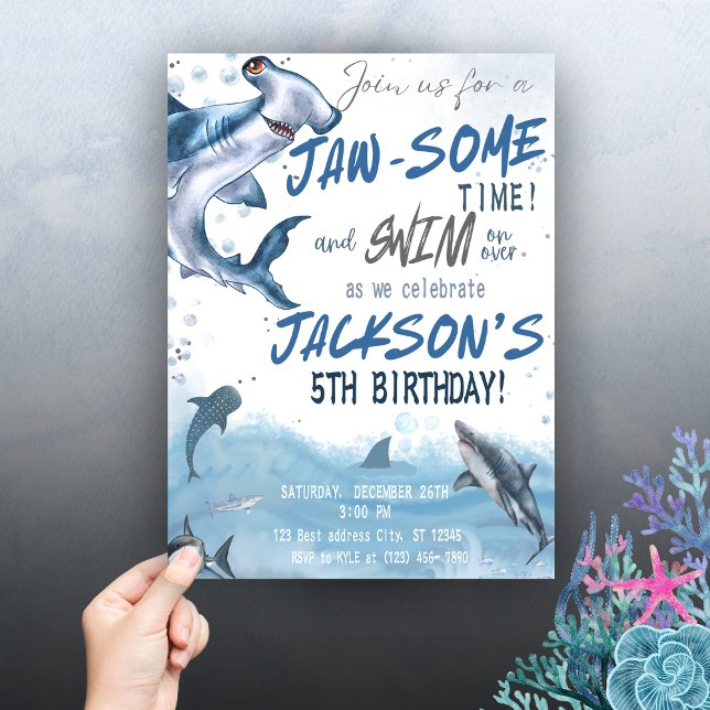 🦈 gör Vågar med vår haj-födelsedag Inbjudningar (Skapare uppladdad)