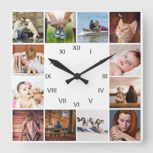 GÖR VÅR FAMILJ 12 fotosamlingar Romerska siffro Fyrkantig Klocka