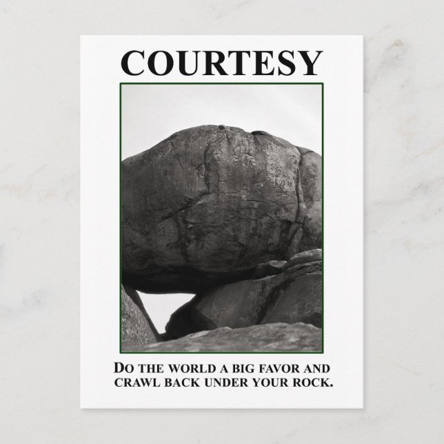 Gör världen en tjänst, sätt dig under sten vykort (Framsida)