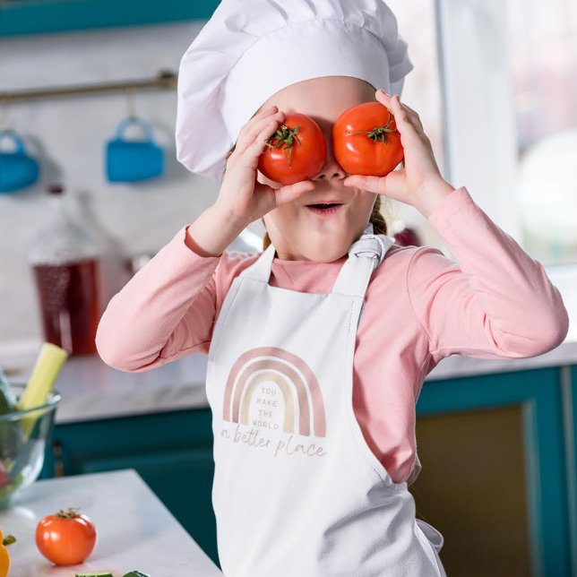 Gör världen till en bättre Ställe-apel Barnförkläde (Empower a special child with this rainbow, "You make the world a better place" apron!)