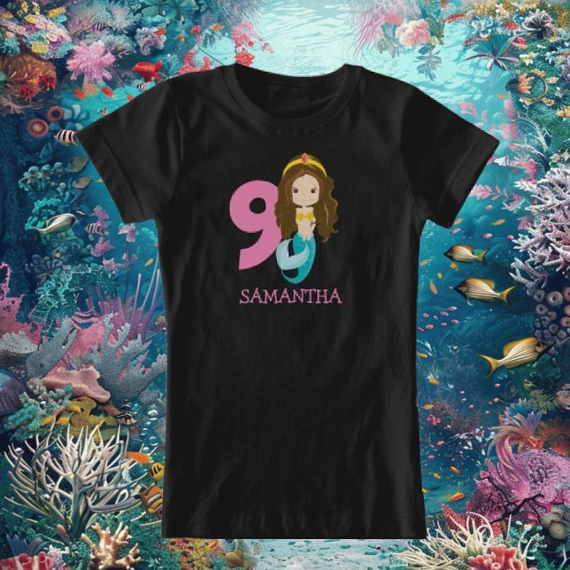 Gör Vinkarare på din nionde födelsedag! T Shirt (Amazing Mermaid Birthday T-Shirt for Your 9-Year-Old)