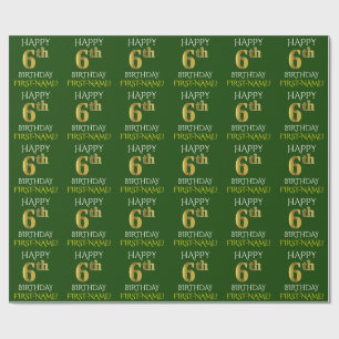 Göra grön den guld- "LYCKLIGA 6eFÖDELSEDAGEN " Presentpapper