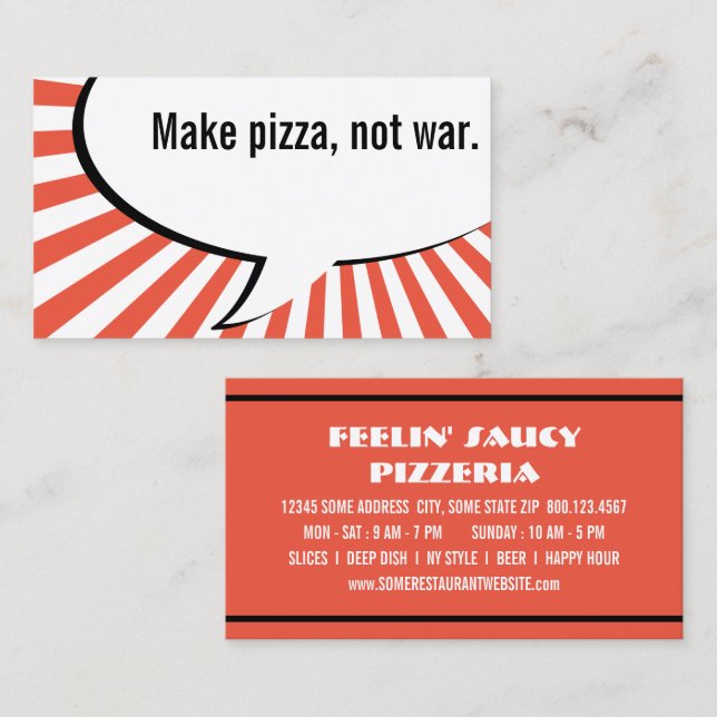 göra pizza inte krig visitkort (Fram/baksida)