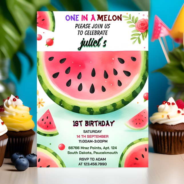 göra rosa sommar ett i melon första 1-årsdagen inbjudningar (Skapare uppladdad)