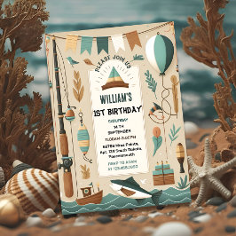 göra söt båt Fiske till första födelsedag Inbjudningar