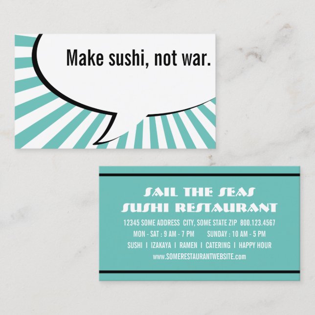 göra sushi inte krig visitkort (Fram/baksida)