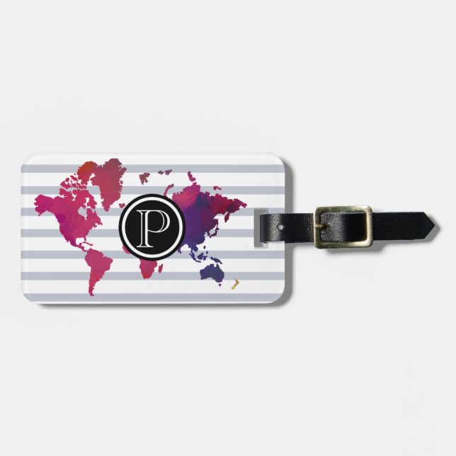 Görad randig initial modern chic för bagagebricka (Horisontell Framsida)