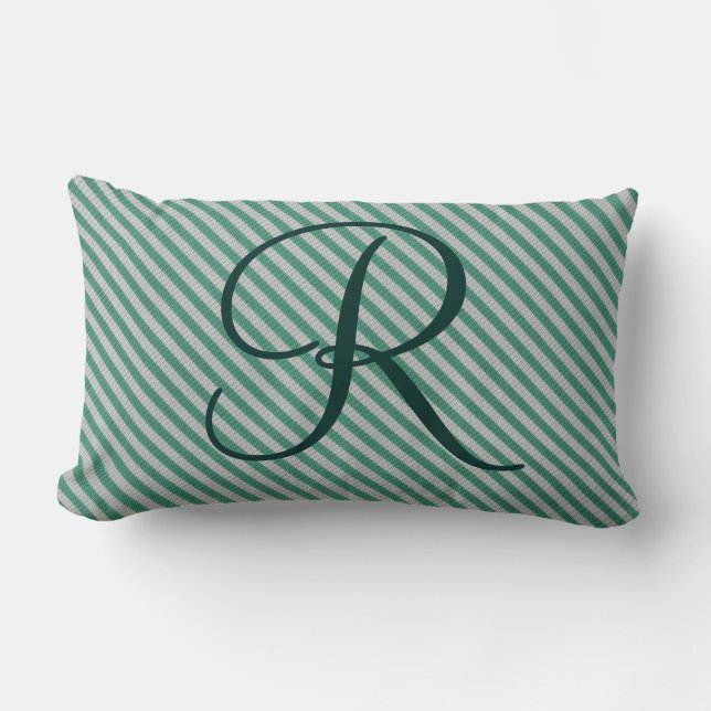 Görad randig initial Monogram för anpassadeMint Lumbarkudde (Framsida)