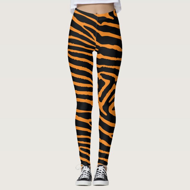 Görad randig orange tiger för neon leggings (Framsida)