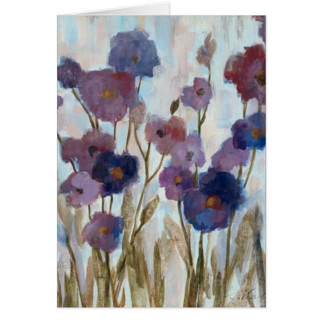 Görad sammandrag blommigt i lilor hälsningskort (Framsidan)