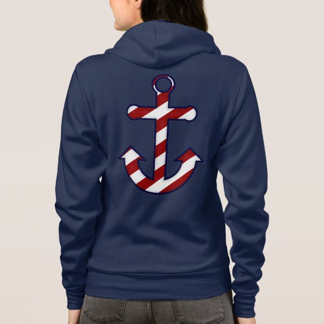 Görade randig rött & vit ankra vinandeHoodietröjan Tröja (Baksida)