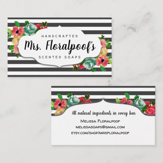 Görar randig den blom- handgjorda tvålvisitkorten visitkort (Fram/baksida)