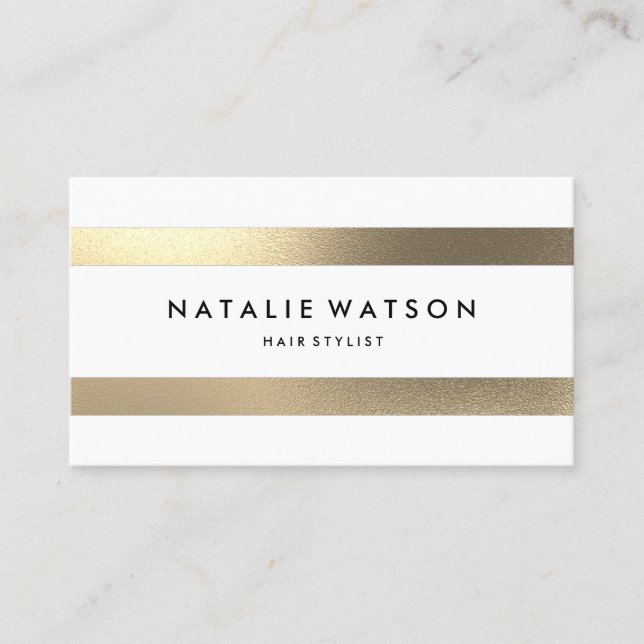 Görar randig grovt FAUXguld för chic modern vit Visitkort (Framsida)