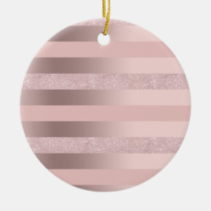 Görar randig rosa guld- glitter för elegant & julgransprydnad keramik