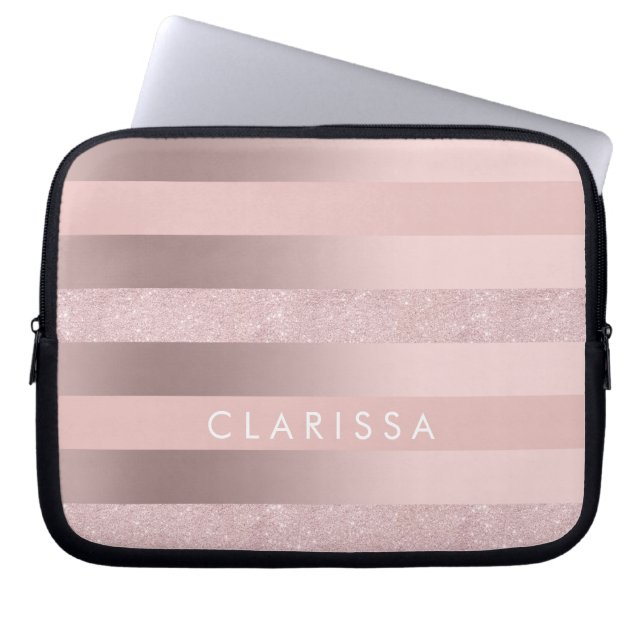 Görar randig rosa guld- glitter för elegant & laptop fodral (Framsidan)