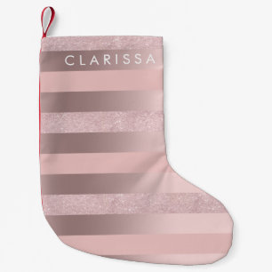 Görar randig rosa guld- glitter för elegant & liten julstrumpa